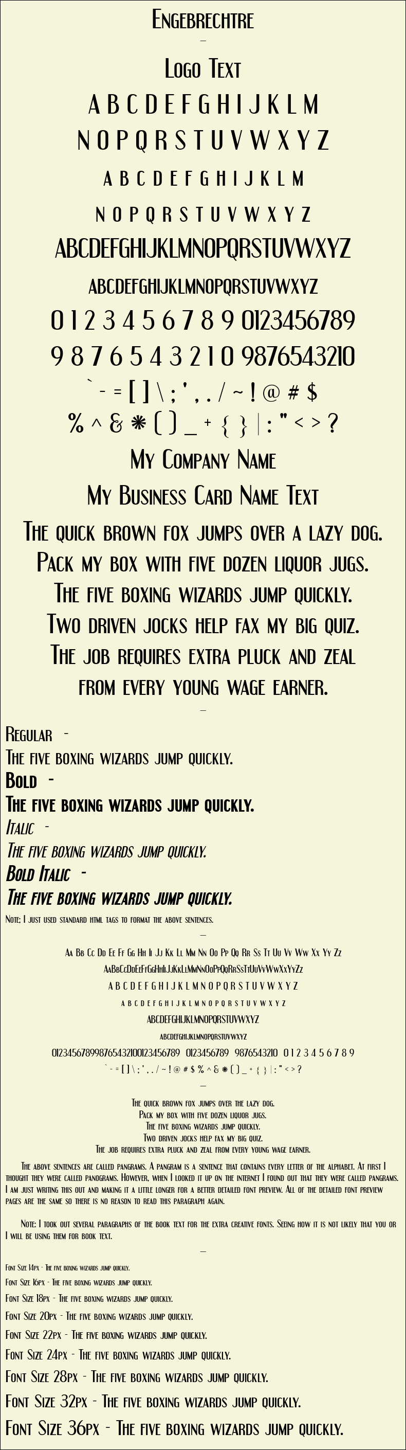 Detailed Picture Preview of The Font - Engebrechtre