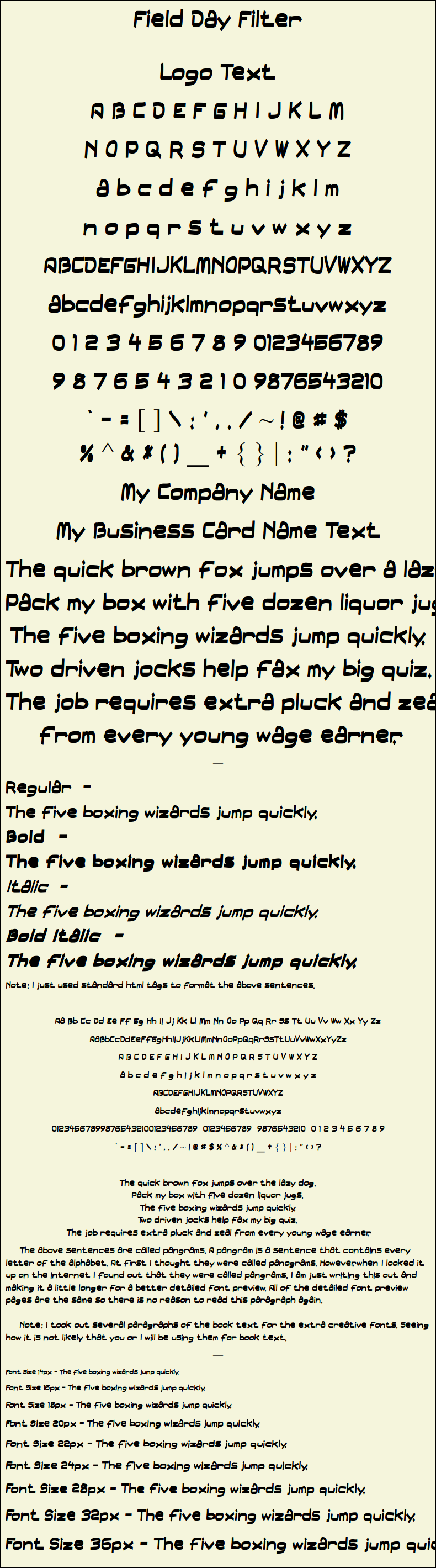 Detailed Picture Preview of The Font - Field Day Filter