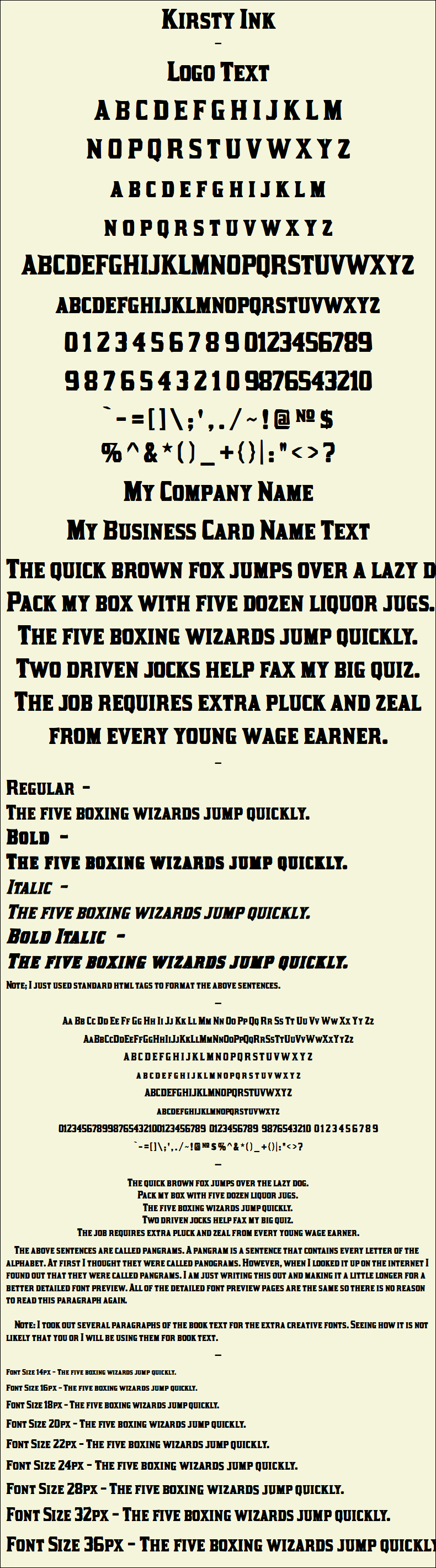 Detailed Picture Preview of The Font - Kirsty Ink