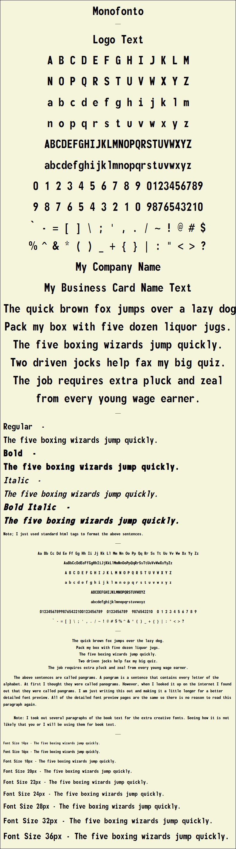 Detailed Picture Preview of The Font - Monofonto