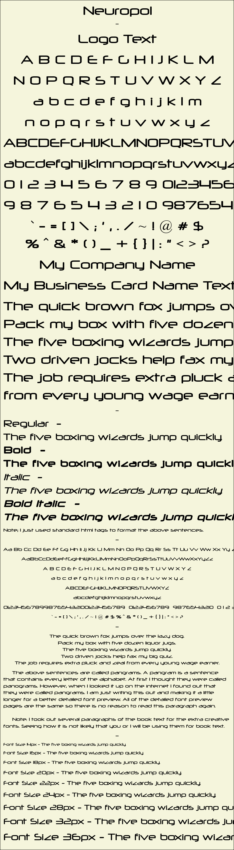 Detailed Picture Preview of The Font - Neuropol