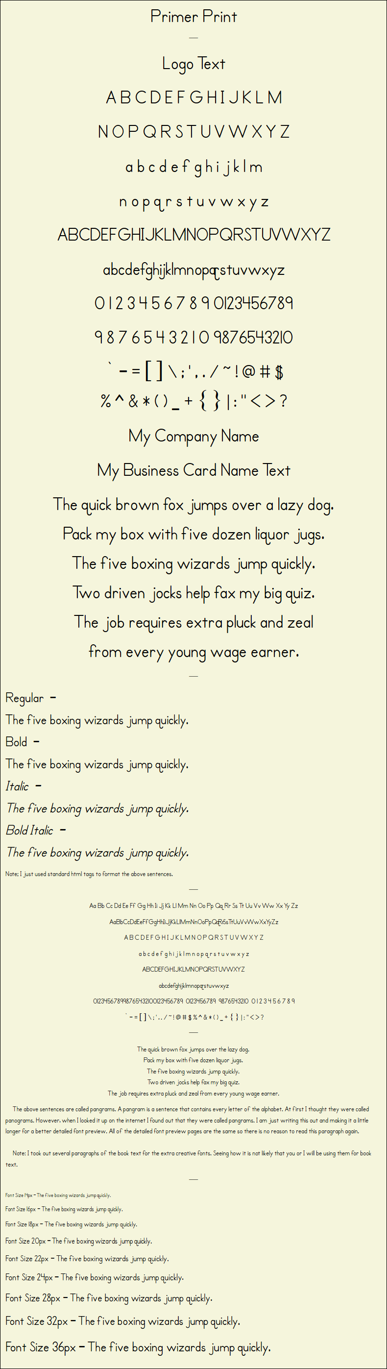 Detailed Picture Preview of The Font - Primer Print