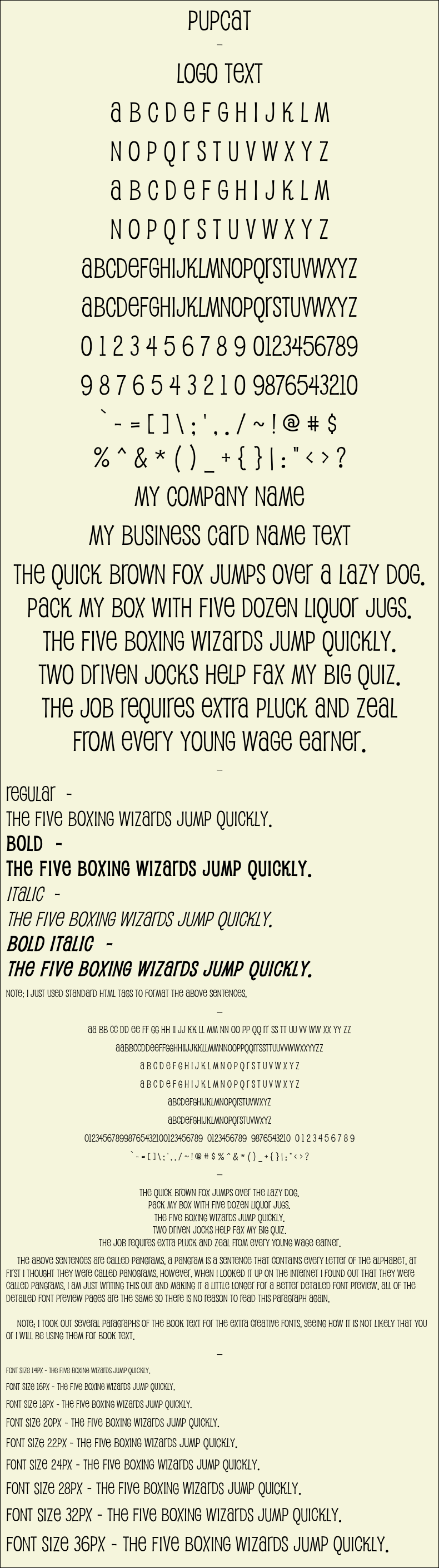 Detailed Picture Preview of The Font - Pupcat