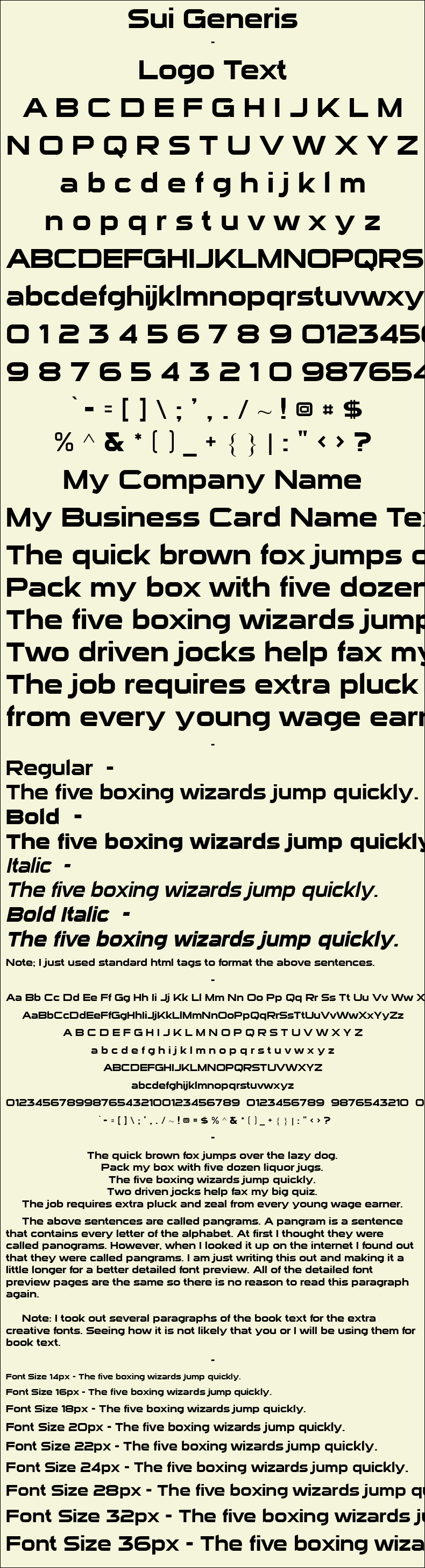 Detailed Picture Preview of The Font - Sui Generis