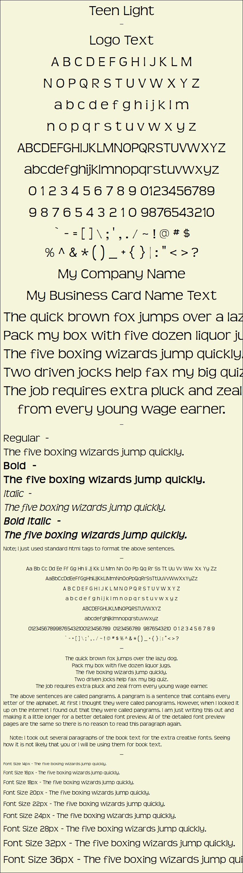 Detailed Picture Preview of The Font - Teen Light