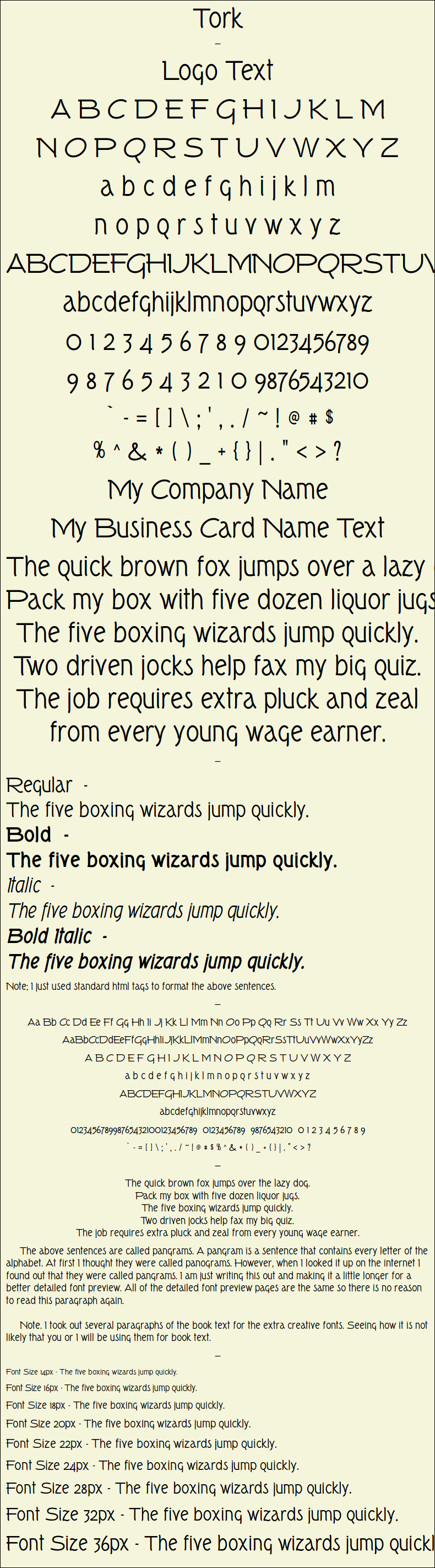 Detailed Picture Preview of The Font - Tork