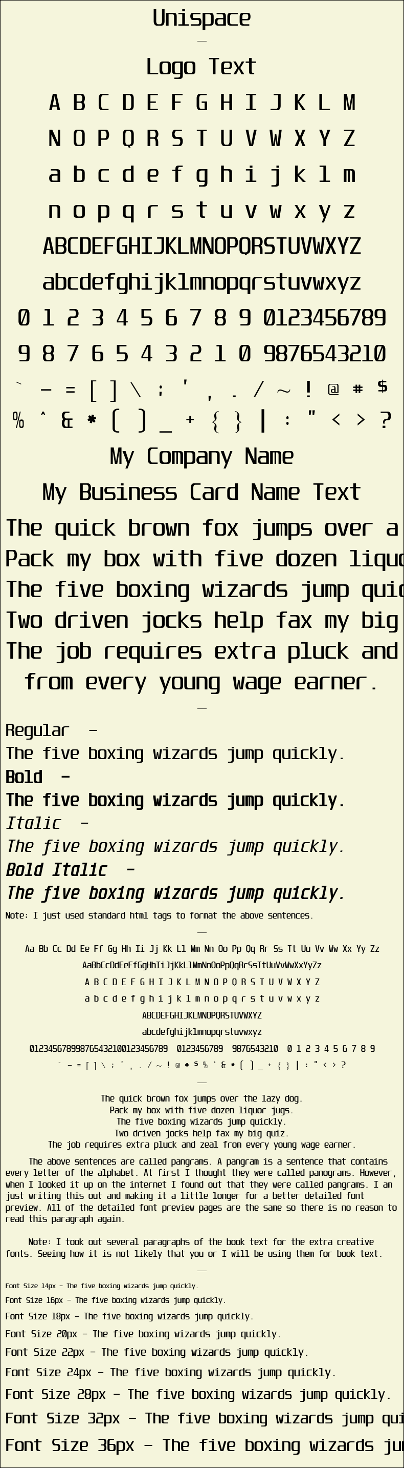Detailed Picture Preview of The Font - Unispace