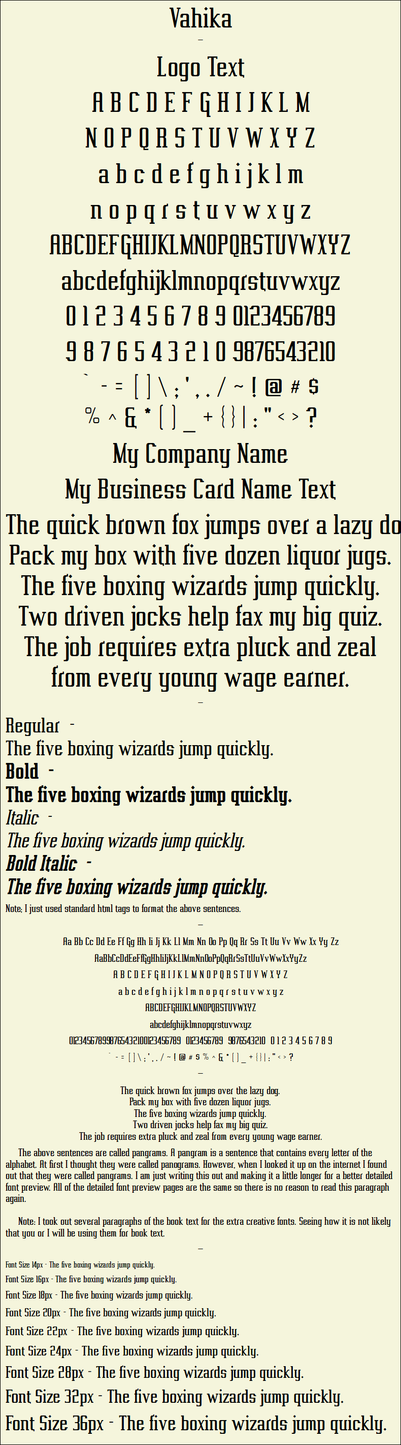 Detailed Picture Preview of The Font - Vahika