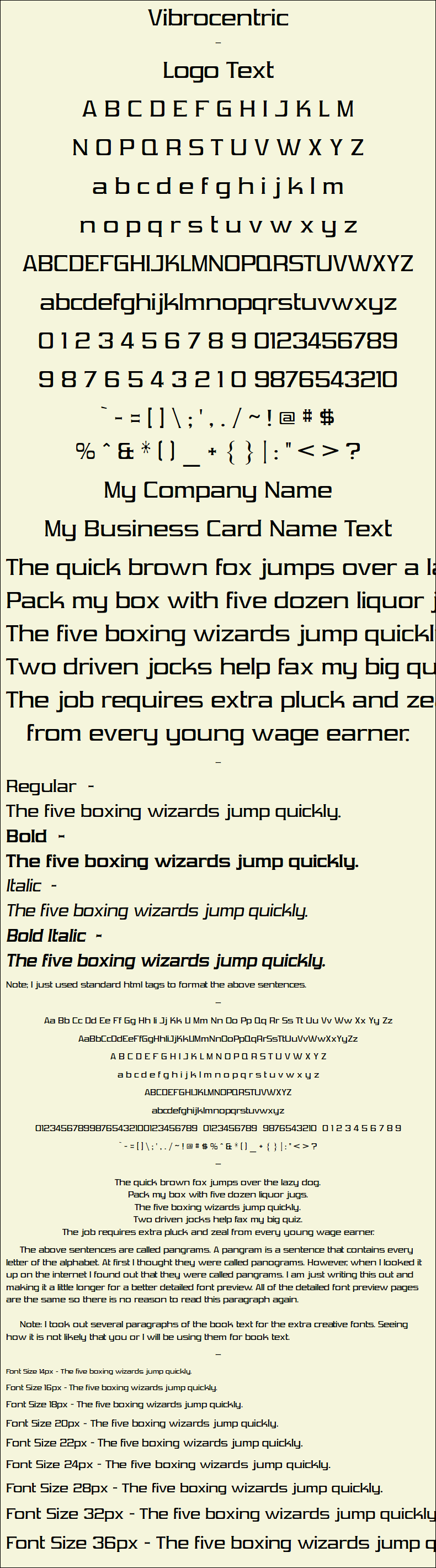 Detailed Picture Preview of The Font - Vibrocentric