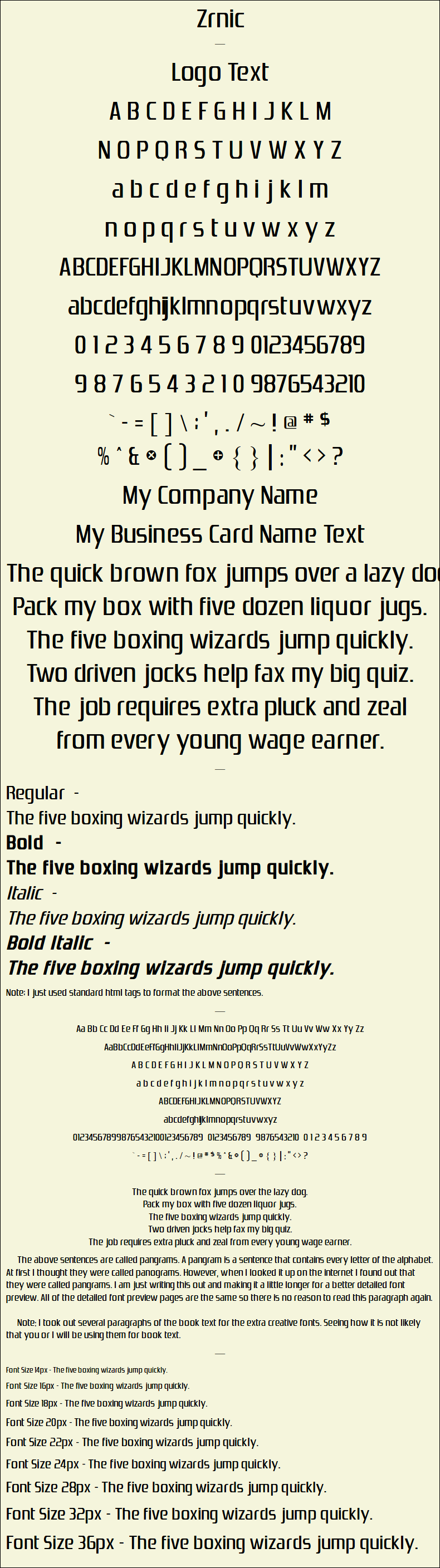 Detailed Picture Preview of The Font - Zrnic