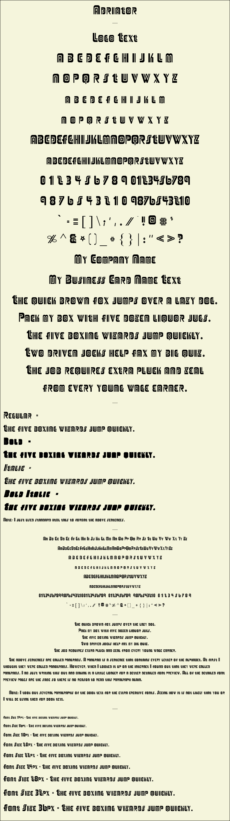 Detailed Picture Preview of The Font - Adriator