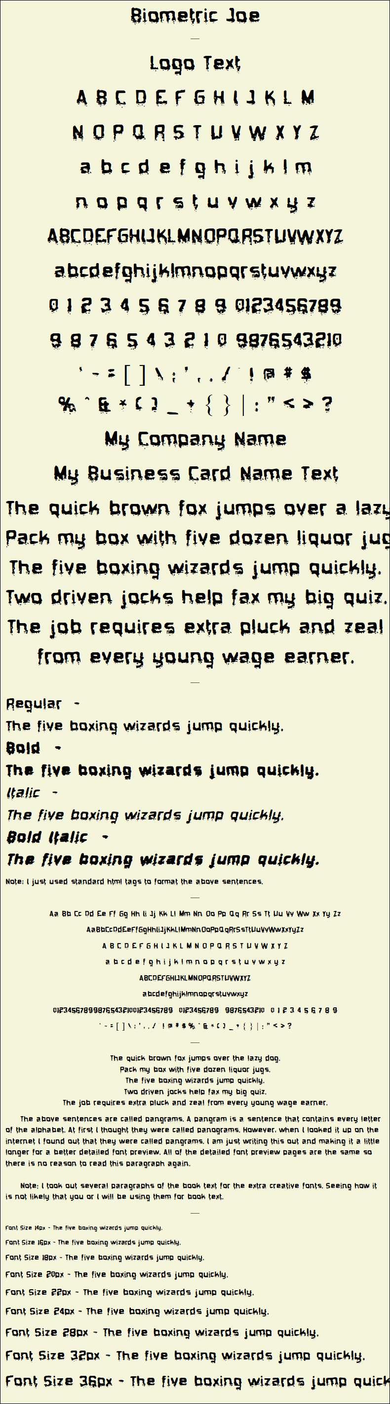 Detailed Picture Preview of The Font - Biometric Joe