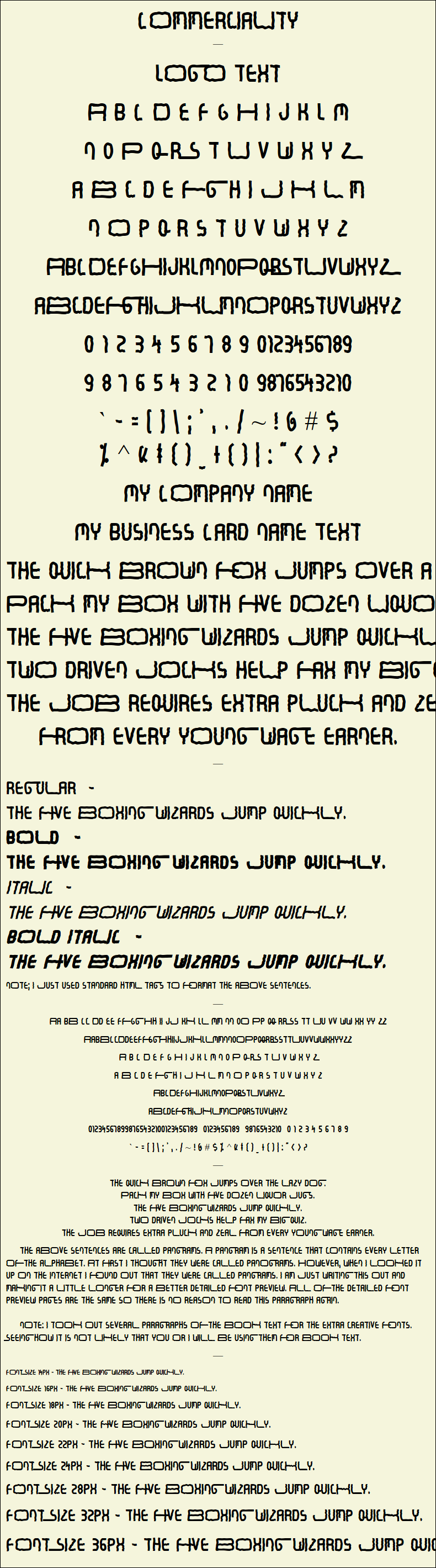 Detailed Picture Preview of The Font - Commerciality