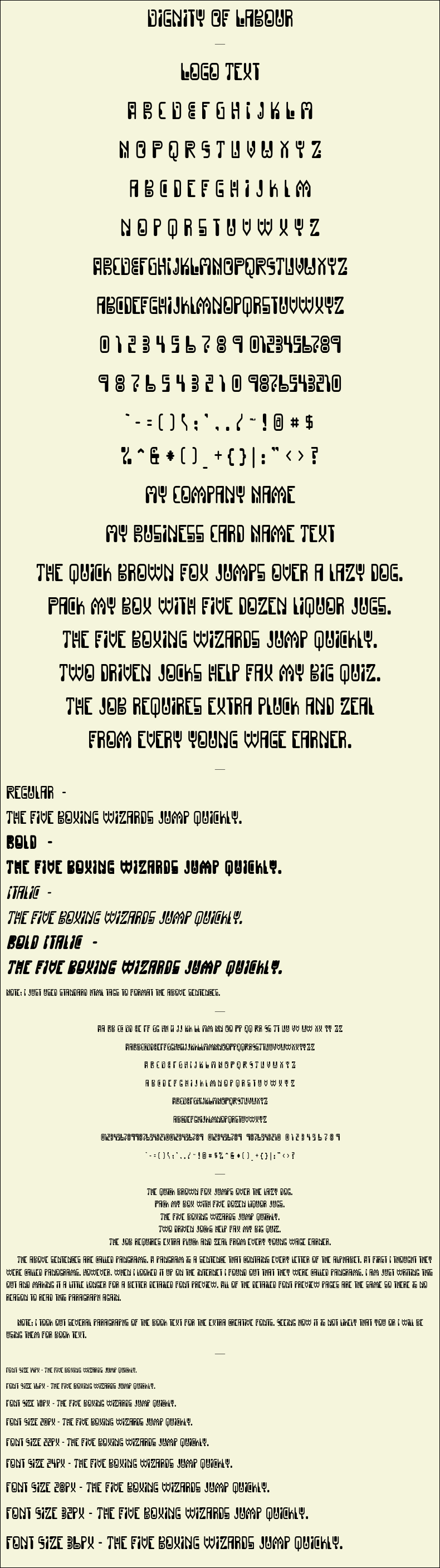Detailed Picture Preview of The Font - Dignity Of Labour