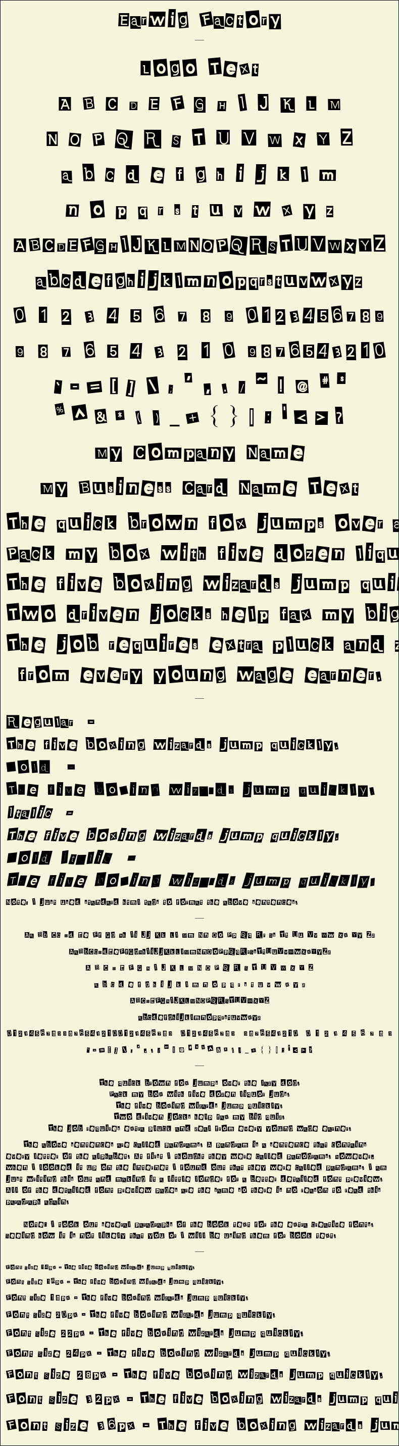 Detailed Picture Preview of The Font - Earwig Factory