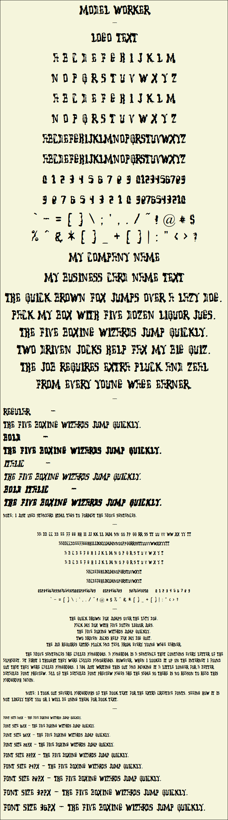 Detailed Picture Preview of The Font - Model Worker