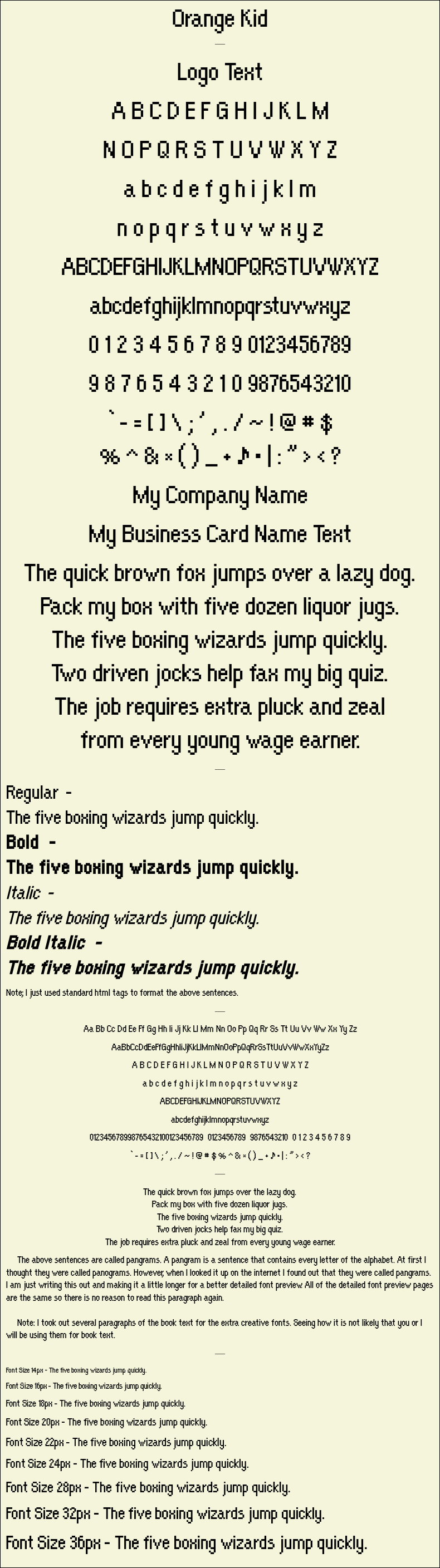 Detailed Picture Preview of The Font - Orange Kid