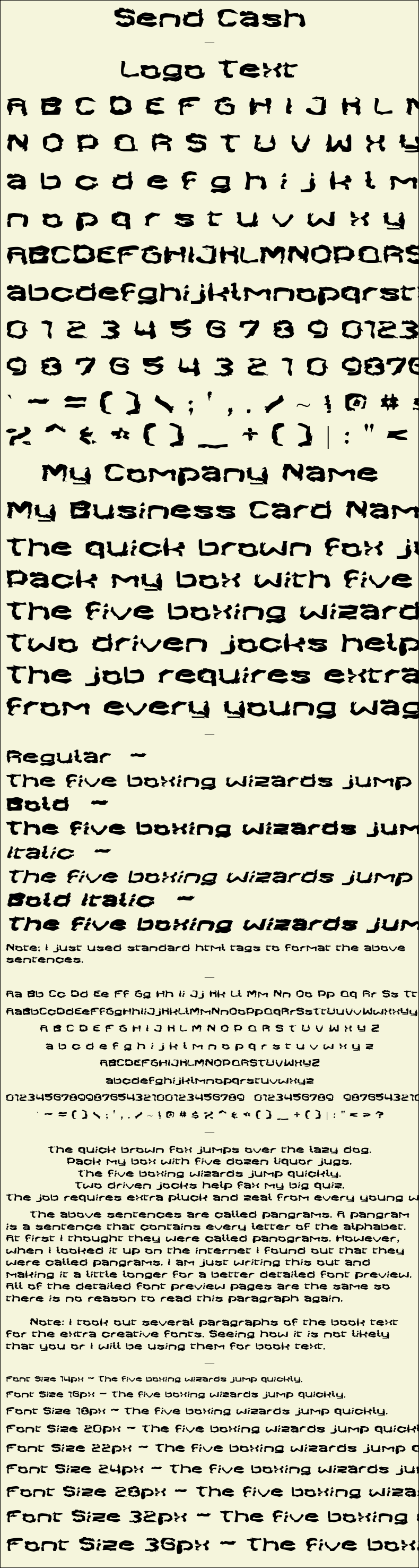 Detailed Picture Preview of The Font - Send Cash