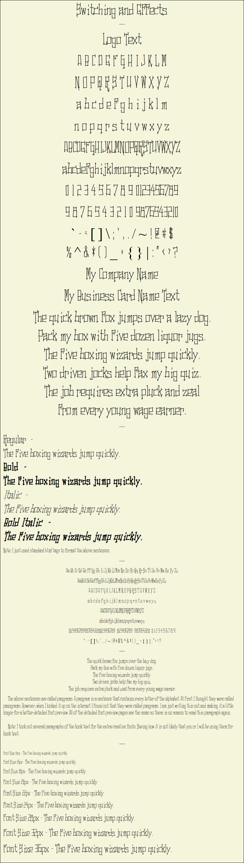 Detailed Picture Preview of The Font - Switching and Effects
