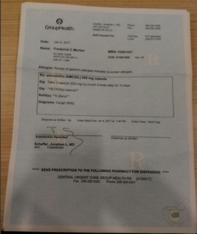 Prescription Picture of amoxicillin